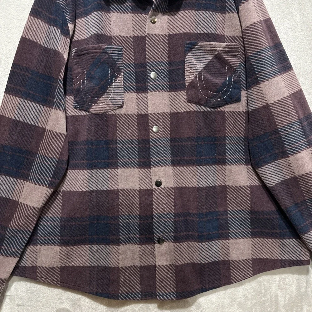 TRUE‎ RELIGION Plaid Polar Fleece Shacket Jacket Snap Button Men's Size 3XL